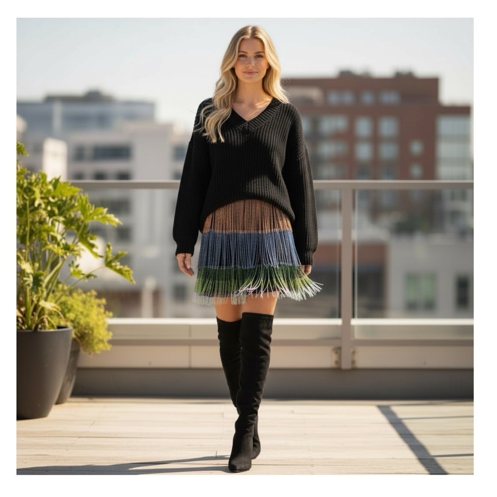 NASTY GAL 12 Mini Skirt Ombré Diamante Beaded‎ Fringe Retro Glam Party Chic